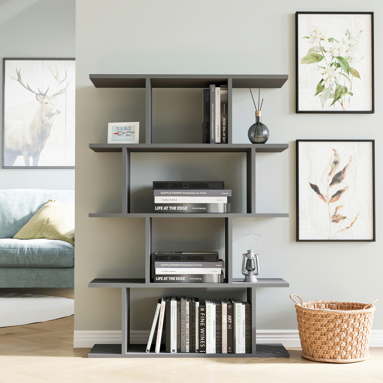 Corp biblioteca, Hanah Home, Harmon, 90x25x127.4 cm, Antracit - imagine 5